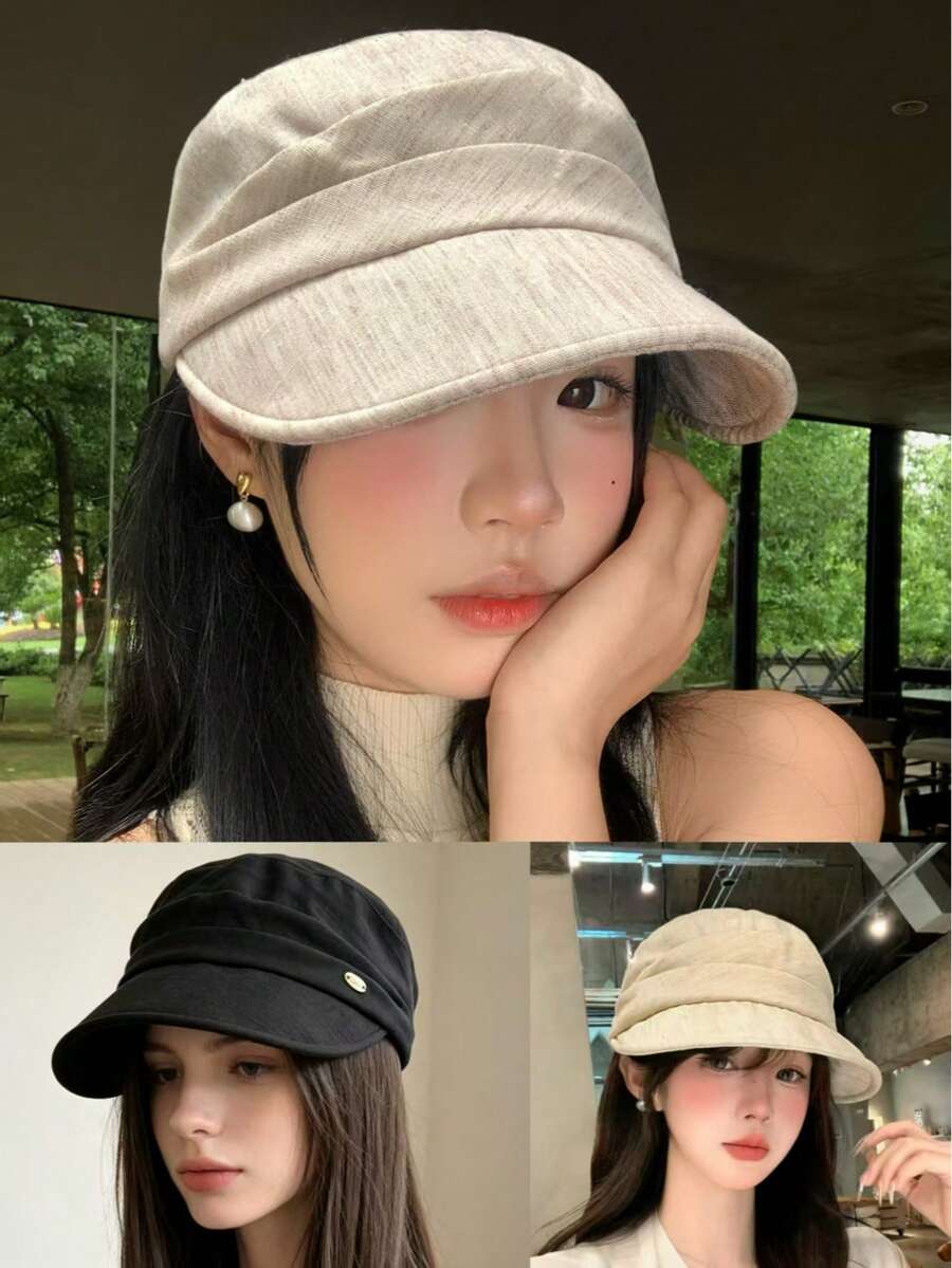 New Hot-Selling Fashion Personalized Elegant Versatile Relaxed Old Money Style Linen Crinkled Equestrian Cap Large Head Circumference Summer Thin Wide Brim Duck Bill Hat Sun Protection Sunshade Plus Size - Old Money Style Linen Cap - View 1