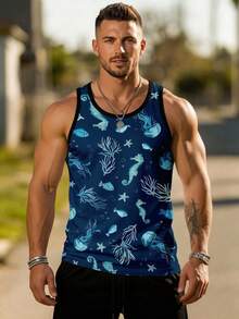 Men's Marine Life Print Sleeveless Tank Top - Multicolor - View 3