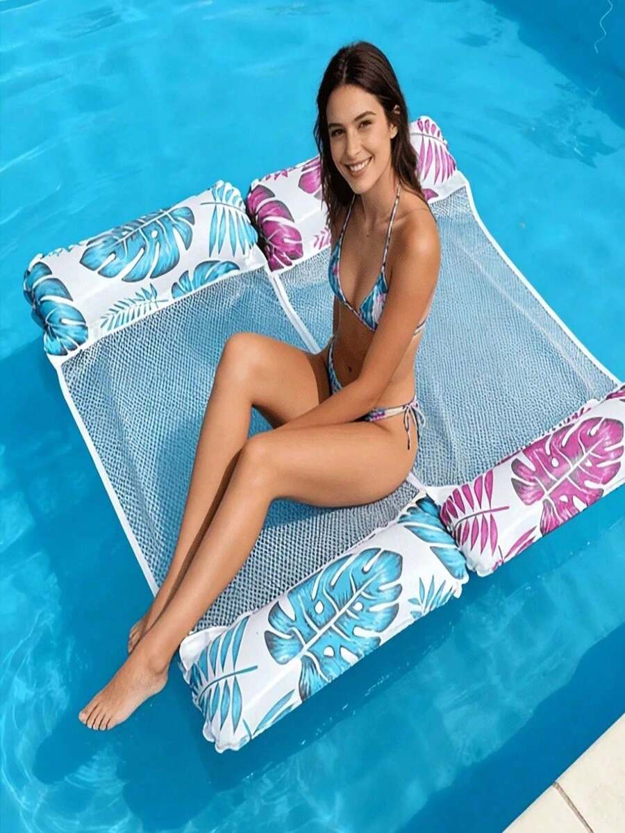 1pc/2pcs/3pcs Foldable Summer Inflatable Water Hammock PVC Floating Lounge Chair Adult Pool/Beach Lounger Essential Beach Supplies Holiday Games - A - View 1