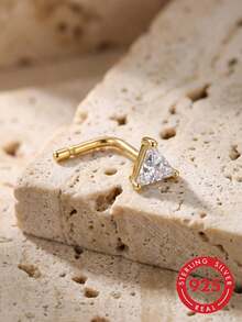 lunastudio 1pc Elegant 925 Sterling Silver L-Shaped Pyramid Nose Stud, Suitable For Women's Daily Wear - Gold - View 2