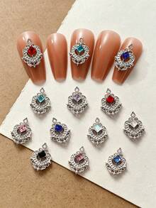 10 Peças Encantos de Arte de Unhas Quadrados Vazados Estilo Corte com Strass, Decoração de Metal 3D de Luxo, Múltiplas Cores, Adequado para Vários Estilos de Arte de Unhas, Unhas Postiças, Gemas de Unhas, Suprimentos de Unhas, Strass de Unhas - Multicolorido - Visão 1
