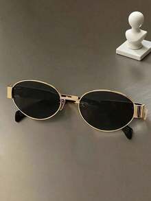 1 Pair Oval Metal Frame Glasses, Fashionable And Versatile, Suitable For Daily Outings, Beach Vacations, Street Photography, Also Perfect For Summer Seaside Trips, Outdoor Activities And Travel - Multicolor - View 6