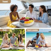 6-Grid Rotating Snack Tray With Lid & Handle - 360° Rotating Multi-Compartment Storage Box Compatible For RV Refrigerator/Camper  Parties, Picnics, Travel - Compact Shelf Rotation - 6-grid Rotatable - View 7
