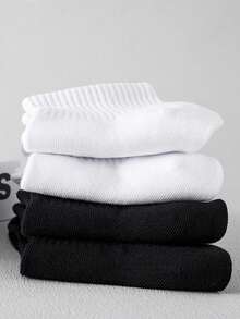 5/1 Pair Solid Color Knee-High Socks, Simple Comfortable Breathable White Socks, Suitable For Sports And Casual Wear, Unisex - Multicolor - View 6