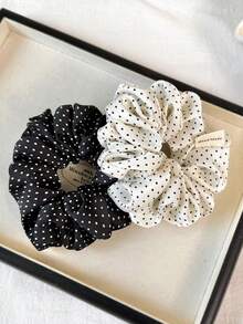 1 buah/2 buah Ikat Rambut Kecil Motif Polkadot Kain Serbaguna Elegan Berkualitas Tinggi untuk Ekor Kuda Aksesori Rambut Elastisitas Tinggi untuk Anak Perempuan - MultiWarna - View 4