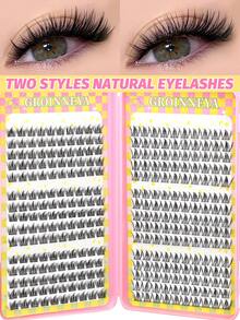 GROINNEYA 300pcs Cat Eye DIY Cluster Eyelash Extensions, Thin Single Segment Natural False Eyelash Bundles, Manga Lashes, Ultra-Thin Invisible Eyelash Stem, Easy To Wear, Reusable, Comfortable Fit - C - View 2