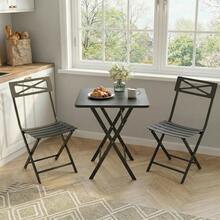 GOCAPTAIN Foldable & Weather-Resistant | 3-Piece Small Dining Table Patio Furniture - Square Iron Table And 2 Chairs - Compact Outdoor/Indoor Garden Dining Set - Space-Saving, Durable, Easy To Store - Black - View 8