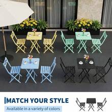 GOCAPTAIN Foldable & Weather-Resistant | 3-Piece Small Dining Table Patio Furniture - Square Iron Table And 2 Chairs - Compact Outdoor/Indoor Garden Dining Set - Space-Saving, Durable, Easy To Store - Black - View 7