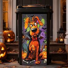 1Pc Halloween Dog Vampire Trash Can Sticker Self-Adhesive Cartoon Decal For Front Porch Garbage Bin Outdoor Autumn Fall Party Home Decor - Multicolor - View 1