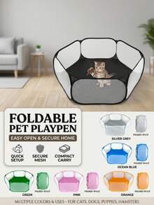 PETSIN Breathable Polyester Fabric Hexagonal Pet Enclosure Collapsible Handbag Cloth Bag Packing Portable Small Pet Cage House Indoor Outdoor Cat Dog Rabbit Hamster Hedgehog Pet Tent Play Cage - Multicolor - View 1