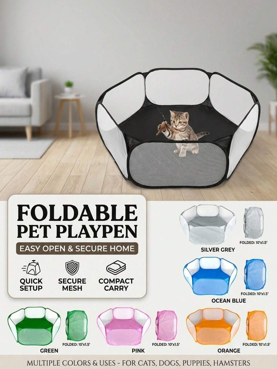 PETSIN Breathable Polyester Fabric Hexagonal Pet Enclosure Collapsible Handbag Cloth Bag Packing Portable Small Pet Cage House Indoor Outdoor Cat Dog Rabbit Hamster Hedgehog Pet Tent Play Cage - Multicolor - View 1