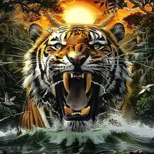1pc DIY 5D Diamond Painting Kit, Multiple Sizes Available < Tiger Roaring In Mountains > Diamond Painting Tool Set, Suitable For Adults And Beginners, Frameless Round Diamond Painting Artwork - round diamond - View 1