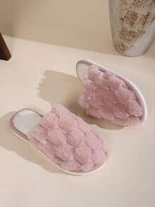Women's Plaid Closed-Toe Slippers, Winter Home Indoor Slip-On Plush Warm Fashion House Shoes - Pink - View 8
