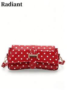 Women's Polka Dot Patent Leather Flap Crossbody Bag With Gold Buckle Adjustable Shoulder Strap, Casual Daily Shoulder Bag - Red - View 9
