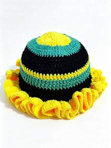 Contrast Color Knit Large Ruffle Edge Versatile Handmade Crochet Hat (Random Hat Color) - Multicolor - View 28
