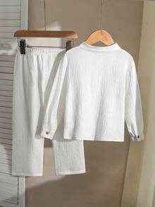 Boys' Spring/Autumn New Cardigan Long Sleeve & Long Pants 2pcs Set, Fashion Casual Minimalist - White - View 2