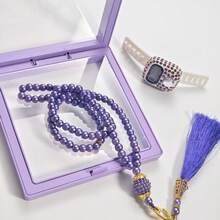 Polka Dot Full Rhinestone Ring Counter With Star Moon Pendant And Long Matching Tassel, Islamic Daily Zikir Prayer Beads Handheld Set, Gentle Style For Girls, Pilgrimage Gift For Best Friends - Multicolor - View 5
