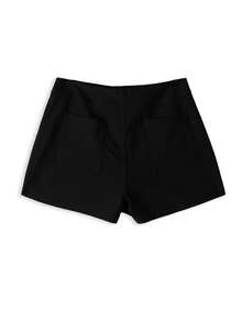 Women's Straight Leg Fabric Mini Shorts, With Zipper Detail, Slight Stretch, Black Casual Shorts - Black - View 5