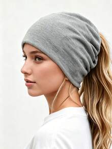1pc Multifunctional Ponytail Hat, Soft Elastic Loose Headband Cap, Casual Daily Style, Solid Color/Star Leopard Print/Letter Print - Multicolor - View 13