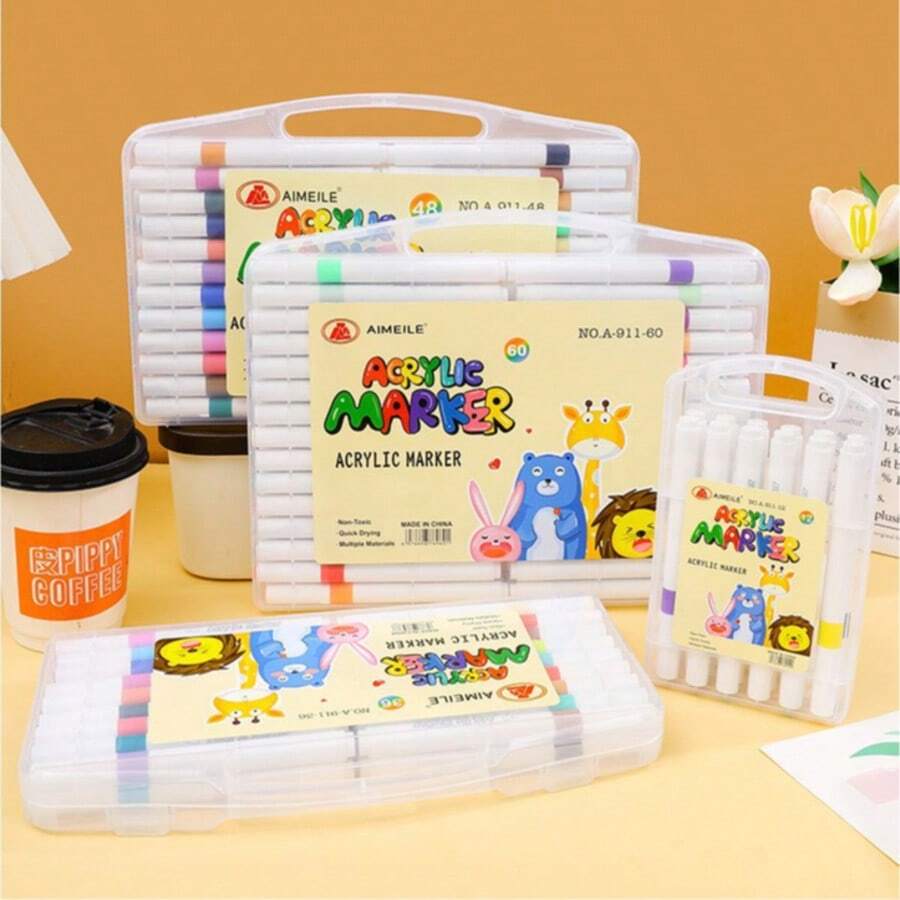 Bộ bút marker acrylic 12 cái/80 cái, mực màu, lớp phủ đục, bút vẽ nghệ thuật cho học sinh - Bút lông acrylic - Xem 1