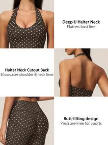 TimeOff Women's One Set Polka Dot Halter Neck V-Neck Backless Tank Top And Bermuda Shorts Sports Set - Brown - View 4