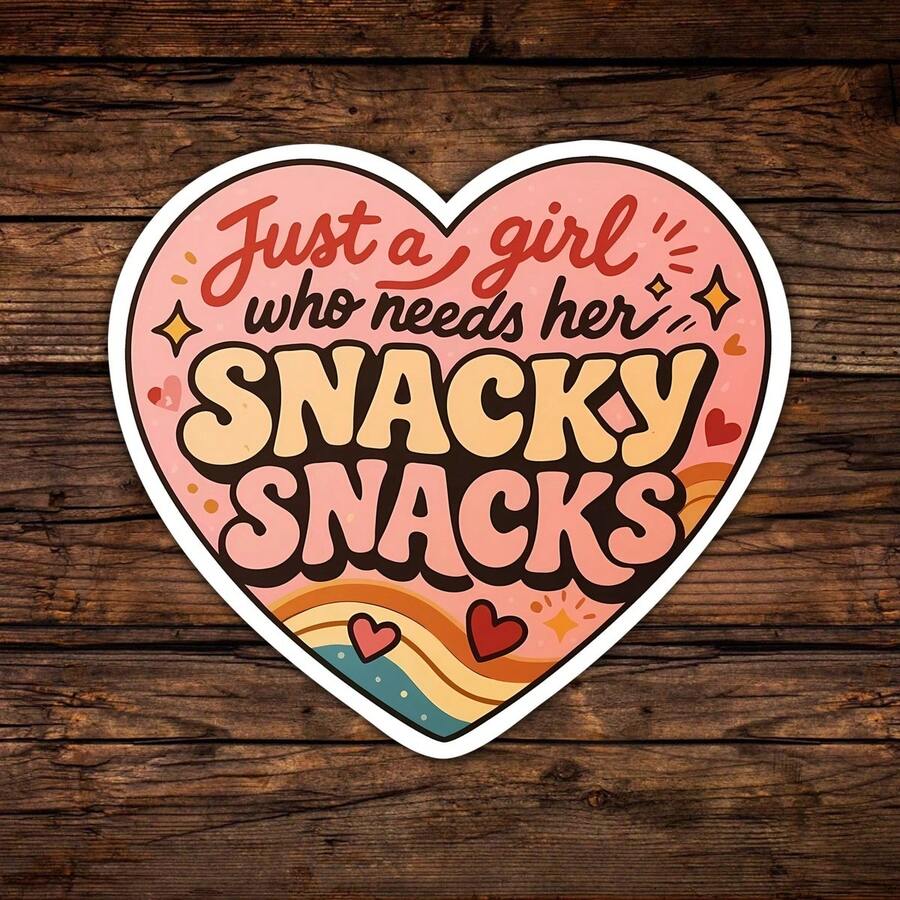 1PC 3Inches Just A Girl Who Needs Her Snacky Snacks Retro Food Humor Sticker, Cute Relatable Quote Design For Laptops, Notebooks, Water Bottles, Cups, Journals, Lockers, Perfect Gift For Students, Teachers, Office Workers, Creatives, And Snack - Multicolor - View 1