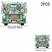 1/2/3PCS Water-Washable Heat Transfer Print, Vintage Mint Green Pickup Truck Loaded With Gift Boxes, Christmas Tree, Lanterns And Greenery, Paired With MERRY CHRISTMAS English Text, Fresh Healing Style Christmas Pattern, Suitable For T-Shirts, Bags, Pillows. - Multicolor - View 9