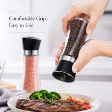 Premium Stainless Steel Sea Salt And Pepper Grinder Set Of 2 - Adjustable Ceramic - Tall Glass Salt And Pepper Shakers - Multicolor - View 2
