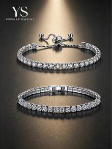 2pcs/Set Fashionable Rhinestone Bracelets, Including 2pcs Bracelets For Women, Niche Minimalist Crystal Hand Decor With High-End Feeling - Silver - View 1