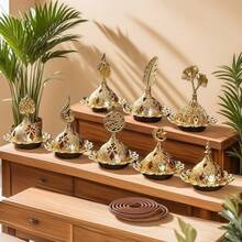 Gold-Plated Hollow Incense Holder 3 Optional Lids Luxury Home Decor Incense Burner - Multicolor - View 2
