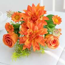 1/3pcs Artificial Dahlia & Rose Bouquet, Suitable For Bedroom, Kitchen Decoration, DIY Flower Bed, Autumn Decor, Indoor & Outdoor Decoration, Dining Table Decor, Wedding Decoration, Artificial Plants, Teacher Gift, Women's Gift - Orange - View 2