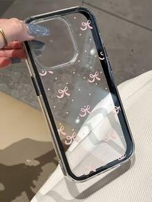 1件裝黑色邊框透明極簡鏡頭保護防摔防撞迷你愛心粉色蝴蝶結圖案手機殼，個性化適用於 16 Pro Max/17/16/15/14 Plus/13/12/11/Air保護殼 - 彩色 - 查看 3