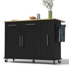 Flieks Kitchen Island With Drop Leaf, Storage Trolley With 3-Tier Pull-Out Cabinet Organizer, Internal Storage Rack, Rolling Cart With Towel Holder & 2 Drawers For Dining Room - Black - View 9