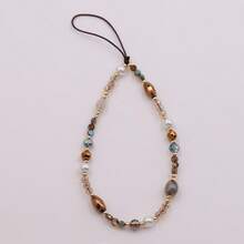 1pc Niche Korean Style Crystal Beaded Phone Chain Wrist Strap, Versatile Anti-Loss Phone Case Charm For Women - Coffee Brown - View 1