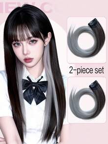 2pcs/Pack Synthetic Colorful Party Clip-In Hair Extensions, Suitable For Girls, 22 Inch, Multi-Color Straight Hair, Synthetic Fiber - Multicolor - View 14