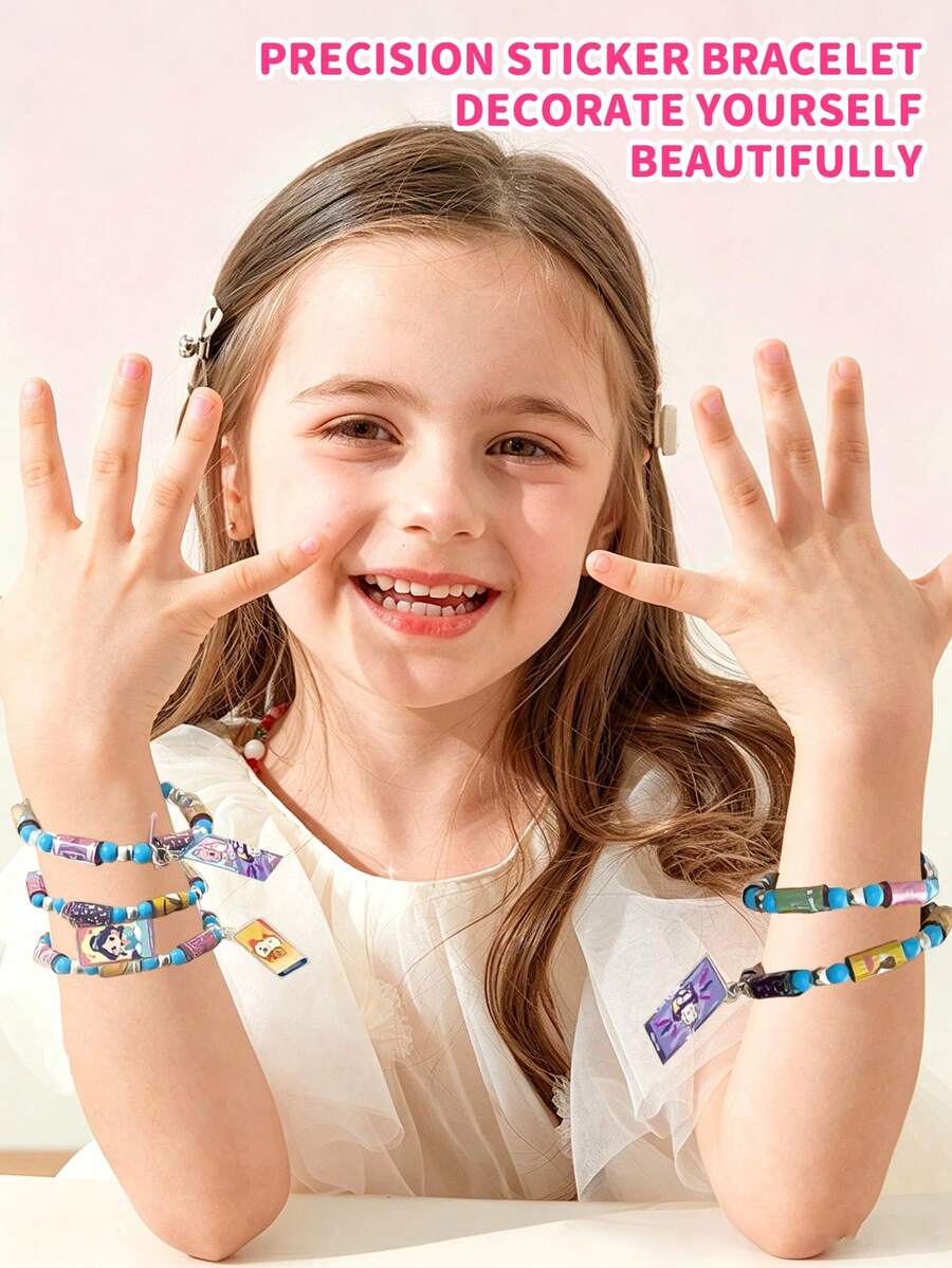 Colorful Printed Beads With Cartoon Stickers, Elastic Cord Easy To Wear, DIY Customizable Bracelet, Simple Operation Steps; Home Crafting, After-School Hobby, Girls' Handmade Interest, Self-Made Portable Accessory, Creative Holiday Gift, Suitable For Halloween, Christmas, Thanksgiving And Back To School Gifts.