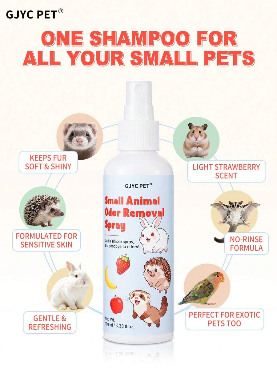 GJYC PET Spray désodorisant pour cage de petits animaux - Formule enzymatique élimine les odeurs d'urine et d'ammoniac des environnements de vie des hamsters, lapins, cochons d'Inde - Convient pour les cages, la litière et les bacs à litière - 3,38 fl oz (100 ml) - Multicolore - Voir 1
