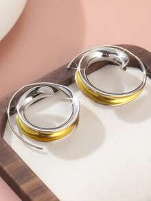 Gmzalx 1 Pair Classic Elegant Dual-Tone Curly Spiral Earrings, Unique Creative Fashion Multi-Function Jewelry - Two-color - View 7