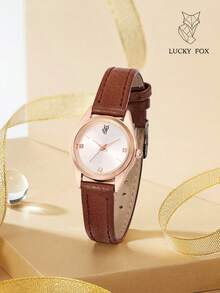 LUCKYFOX 1件女款白色極簡休閒商務風鋅合金復古石英小方盤PU皮革手錶，適合日常佩戴 - 棕色 - 查看 5