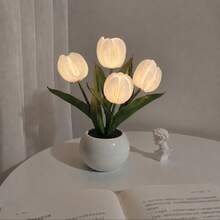 USB Operated Tulip Flower Potted Night Light, Cute Simulation Floral Desk Lamp, Warm White Ambient Lighting For Desktop Bedroom Decor Birthday Gift For Women Girls - Warm White - View 10