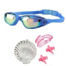 Professional Swimming Goggles Set With Silicone Nose Clip And Earplugs, Pool Universal, Goggles + Shell-Shaped Storage Box + Nose Clip + Earplugs Set - Multicolor - View 10