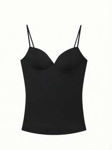 Atasan Camisole Wanita Polos Model Pas Badan Kasual Hitam untuk Musim Panas - Hitam - View 4