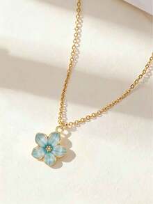 1pc Exquisite Fashionable Five-Petal Flower Pendant Summer Collarbone Necklace, Stainless Steel Necklace, Sweet & Cute Street Style Accessory, Perfect For Daily Wear - Cherry Blossoms - View 12