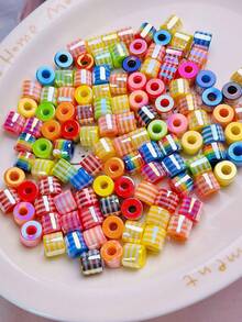 5pcs/10pcs 10*8.5mm UV Optical Plated Acrylic Striped Cylinder Beads, Handmade DIY Bracelet Necklace Beaded Jewelry Accessories - Striped Cylindrical Beads - View 3