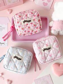 1 Buah Tas Kosmetik Bentuk Kotak Kartun Manis untuk Anak Perempuan, Kotak Organizer Kabel Data Earphone Portabel Warna Merah - MultiWarna - View 2