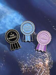 Funny Award Ribbon Enamel Brooch Set, Ironic Quote Prize Badge Pins For Backpack, Bag & Jacket Decor - Multicolor - View 1