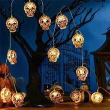 1pc 10 LED Skull String Lights With Vibrant Floral Pattern - Battery Powered (Batteries Not Included), Suitable For Halloween, Day Of The Dead, Haunted House And Home Decor - Plastic Material, Switch Control, No Plug Required, Halloween Decoration - Multicolor - View 5