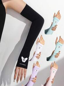 1 Pair Summer Solid Color Butterfly Design UV Protection Outdoor Ice Silk Arm Sleeves For Cycling And Sports - Multicolor - View 2