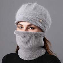 Lady's Winter Warm Lining Hat - Thick Knitted Scarf Hat For Keeping Warm In Cold Outdoor Weather - Soft Material - Warm Winter Gift - Winter Accessory, Winter Outfit - Fluffy Valentine's Day Gift - A Hat + Scarf - View 6