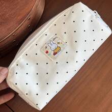 1pc Rabbit Polka Dot Pouch, Canvas Makeup & Stationery Organizer Bag For School - Multicolor - View 9
